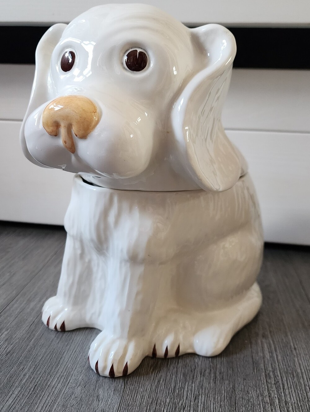 Vintage 1960s Mancer Ceramic White Dog Cookie Jar Made in Italy